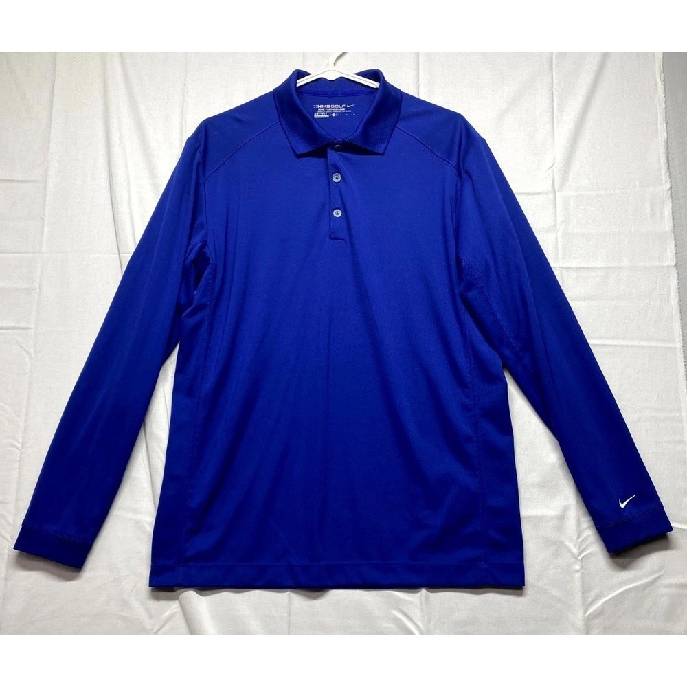 Nike Golf Tour Performance Dri Fit Polo Shirt Mens Medium Royal Blue Long Sleeve